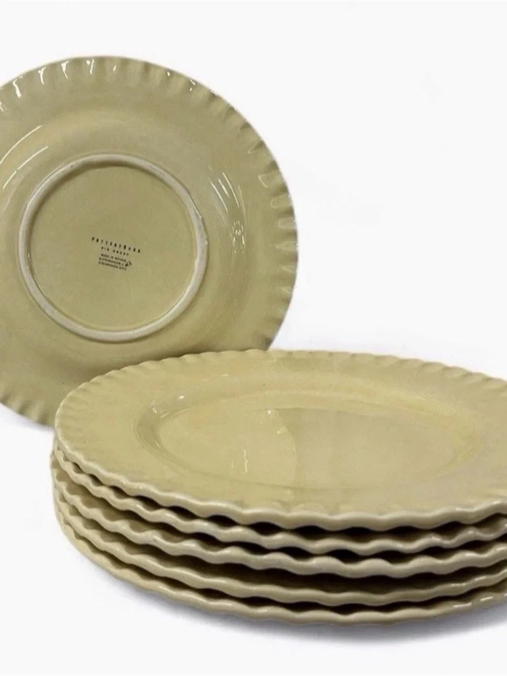 Pottery Barn Pie Crust Yellow 12.25” Oversized Dinner Plates Set of 6 Vintage